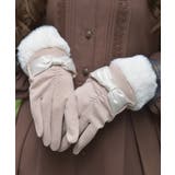 ベージュ | 配色サテンリボンファー手袋 | axes femme
