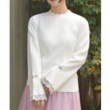 白 | ローズ刺繍フレア袖配色ニット | axes femme