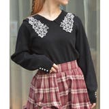 黒 | フラワー刺繍セーラー襟ニット | axes femme