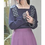 紺 | チェック柄シフォンリボンプルオーバー | axes femme