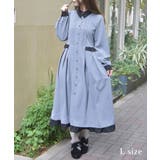 ブルーグレー | 襟デザイン連釦バイカラーワンピース | axes femme