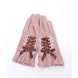 ピンク | ベロアリボンレースアップ手袋 | axes femme