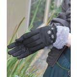 黒 | 雪刺繍スエードファー手袋 | axes femme