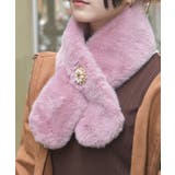 ピンク | ブローチ付きファーティペット | axes femme