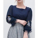 紺 | チューリップ刺繍七分袖プルオーバー | axes femme