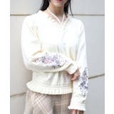 生成り | フラワー刺繍袖Vネックニット | axes femme