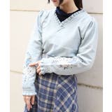 ミント | フラワー刺繍袖Vネックニット | axes femme