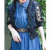 黒 | フラワーレース半袖ニットカーディガン | axes femme