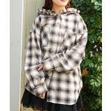 フード付シアーチェックシャツ | axes femme | 詳細画像1 