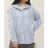 サックス | ストライプフードシャツ | axes femme
