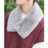 グレー | ビジュー釦付ファーティペット | axes femme