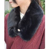 黒 | ビジュー釦付ファーティペット | axes femme