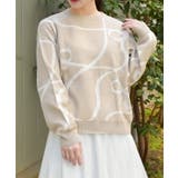 ベージュ | リボン柄ニットプルオーバー | axes femme