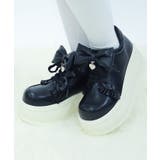 黒 | リボン付き合皮厚底スニーカー | axes femme