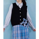 黒 | チェックリボンブローチベスト | axes femme