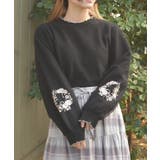 黒 | カメリア刺繍チュール袖ニット | axes femme