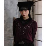 パープル | 薔薇刺繍×蝙蝠釦ニットカーデ | axes femme