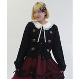 黒 | バラ刺繍ダイヤ柄ニットカーディガン | axes femme