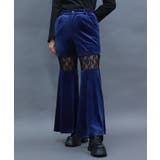 ブルー | レース切替ベロアフレアパンツ | axes femme