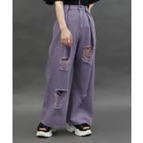 パープル | ダメージデニムルーズパンツ | axes femme