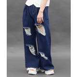 インディゴ | ダメージデニムルーズパンツ | axes femme