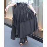 黒 | レースアップ異素材ロングスカート | axes femme