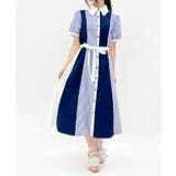 紺 | ストライプ切替シャツワンピース | axes femme