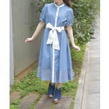 ブルー | ストライプ切替シャツワンピース | axes femme