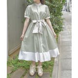 グリーン | ストライプ切替シャツワンピース | axes femme