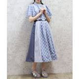 サックス | チェック切替パッチワークワンピース | axes femme