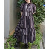 Ｄブラウン | ストライプ柄ティアードワンピース | axes femme