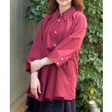 ワイン | タックデザイン七分袖シャツ | axes femme