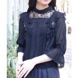 黒 | レース×シフォン七分袖ブラウス | axes femme