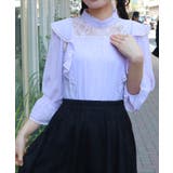 ラベンダー | レース×シフォン七分袖ブラウス | axes femme