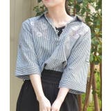 黒 | 花刺繍スキッパーシャツ | axes femme