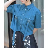 ブルーグリーン | ハトメ使タブショートシャツ | axes femme