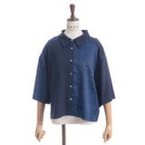 紺 | ジップジャカード切替ブラウス | axes femme