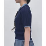 刺繍入り配色襟ニットポロ | axes femme | 詳細画像2