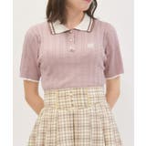 ピンク | 刺繍入り配色襟ニットポロ | axes femme