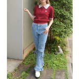 刺繍入りジップニットポロ | axes femme | 詳細画像6 