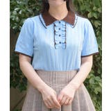 サックス | バイカラーフリルニットポロ | axes femme