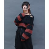 ワイン | ボーダーオフショルニットプルオーバー | axes femme