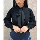 黒 | シフォンボウタイ付ニットプルオーバー | axes femme