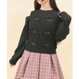 黒 | メニーリボン肩あきニットプルオーバー | axes femme