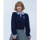 紺 | ＰＱ刺繍バイカラーポロニット | axes femme