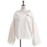 白 | ドレープリボンフレア袖ニット | axes femme