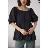BLK | 2WAYパフスリーブ配色ペプラムブラウス | AZUL BY MOUSSY