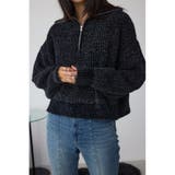 BLK | ラメベロアハーフZIPニットトップス | AZUL BY MOUSSY