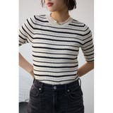 柄WHT5 | ハーフスリーブクルーネックリブトップス | AZUL BY MOUSSY