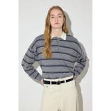 柄GRY5 | カシミヤミックスポロカラーボーダーニット | AZUL BY MOUSSY